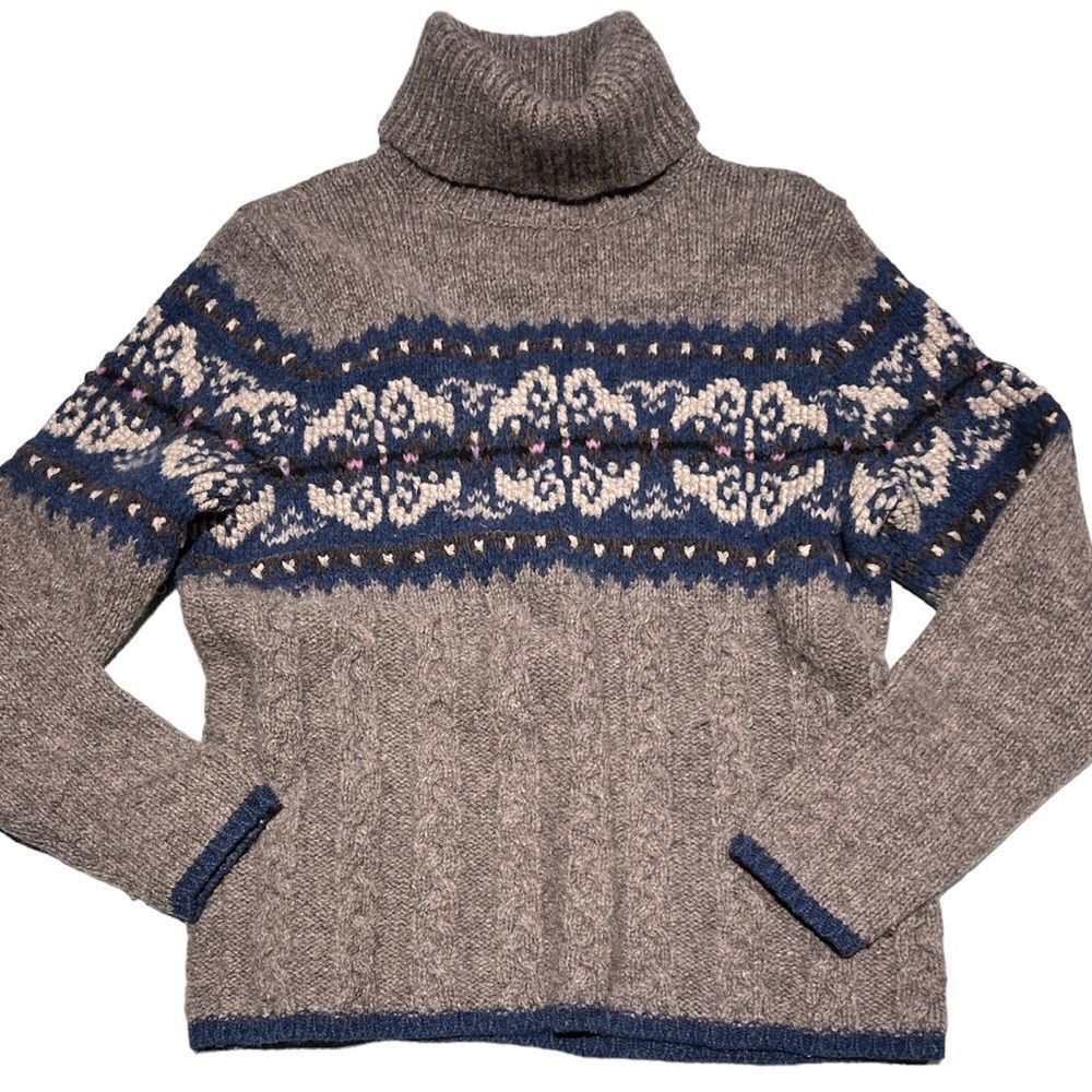 Carroll Reed Turtleneck Sweater 100% Wool Fair Isle Fisherman Core‎